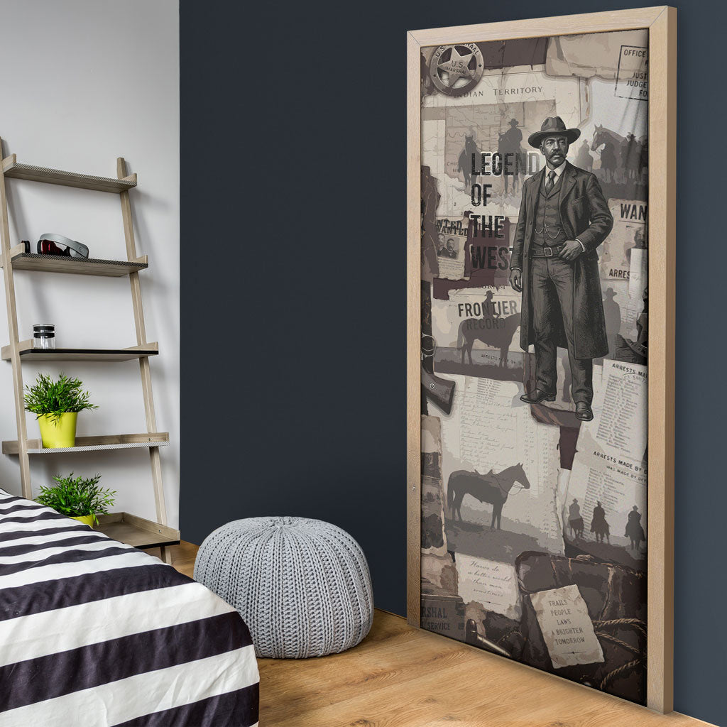Bass Reeves Black Cowboy Lawman Door Cover Vintage Newspaper Collage Old West Legend Sketch