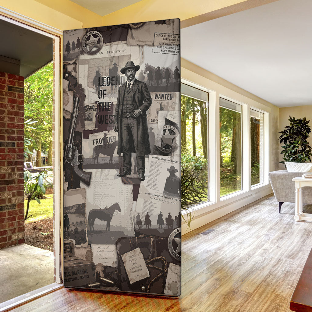 Bass Reeves Black Cowboy Lawman Door Cover Vintage Newspaper Collage Old West Legend Sketch