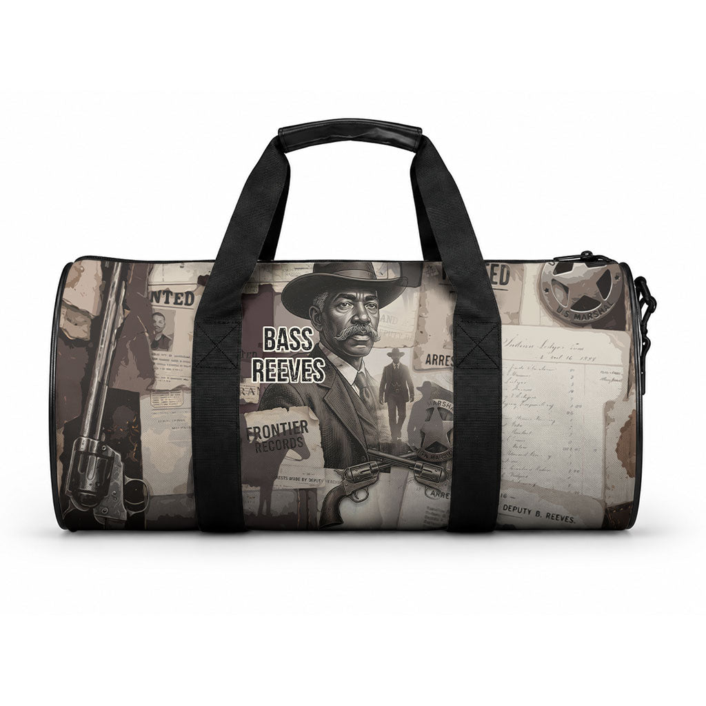Bass Reeves Black Cowboy Lawman Duffle Bag Vintage Newspaper Collage Old West Legend Sketch
