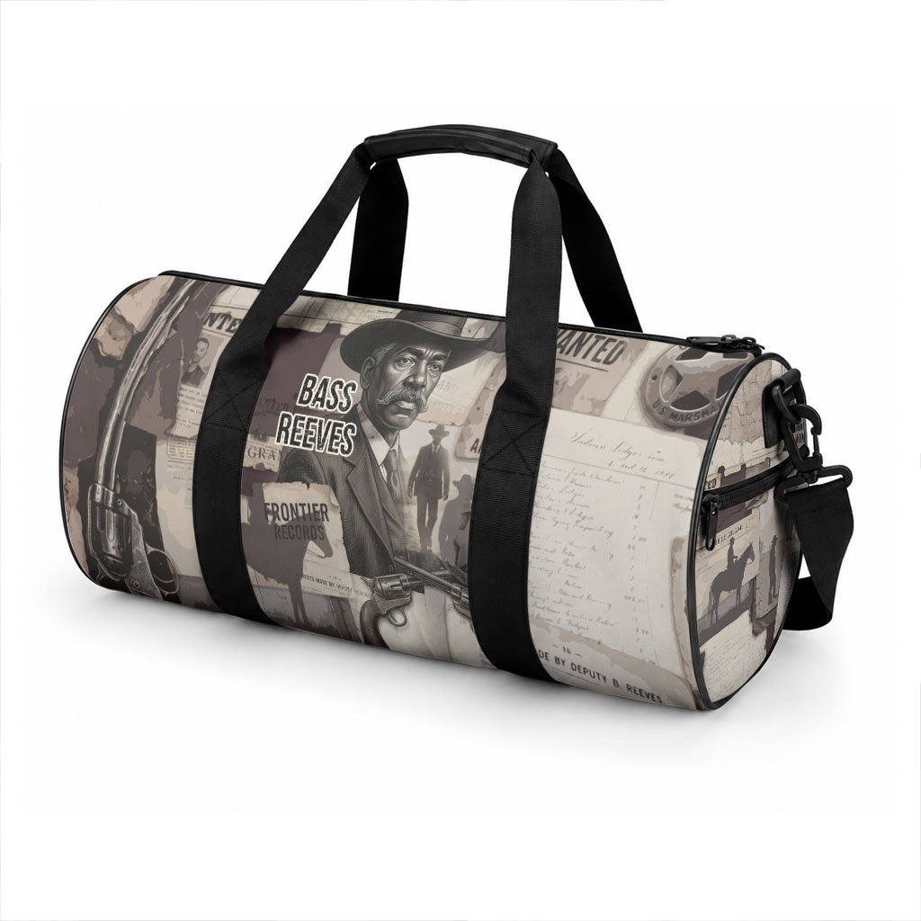 Bass Reeves Black Cowboy Lawman Duffle Bag Vintage Newspaper Collage Old West Legend Sketch