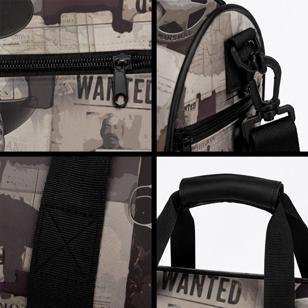Bass Reeves Black Cowboy Lawman Duffle Bag Vintage Newspaper Collage Old West Legend Sketch