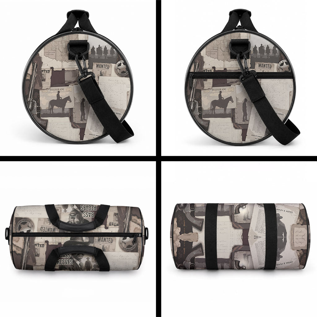 Bass Reeves Black Cowboy Lawman Duffle Bag Vintage Newspaper Collage Old West Legend Sketch