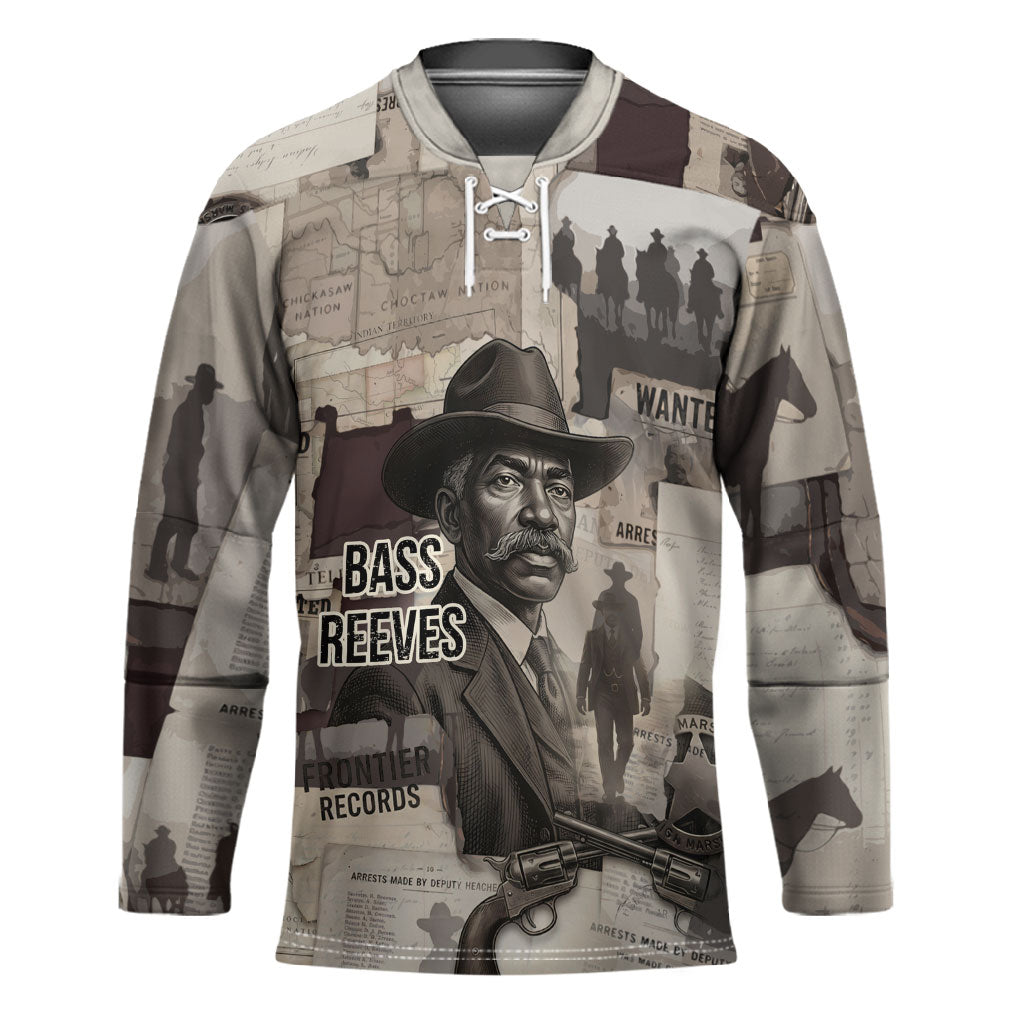 Bass Reeves Black Cowboy Lawman Hockey Jersey Vintage Newspaper Collage Old West Legend Sketch