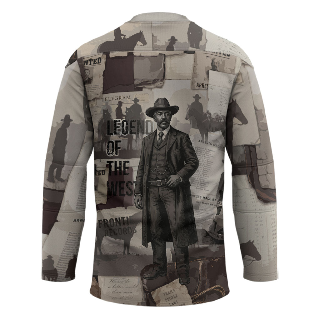 Bass Reeves Black Cowboy Lawman Hockey Jersey Vintage Newspaper Collage Old West Legend Sketch
