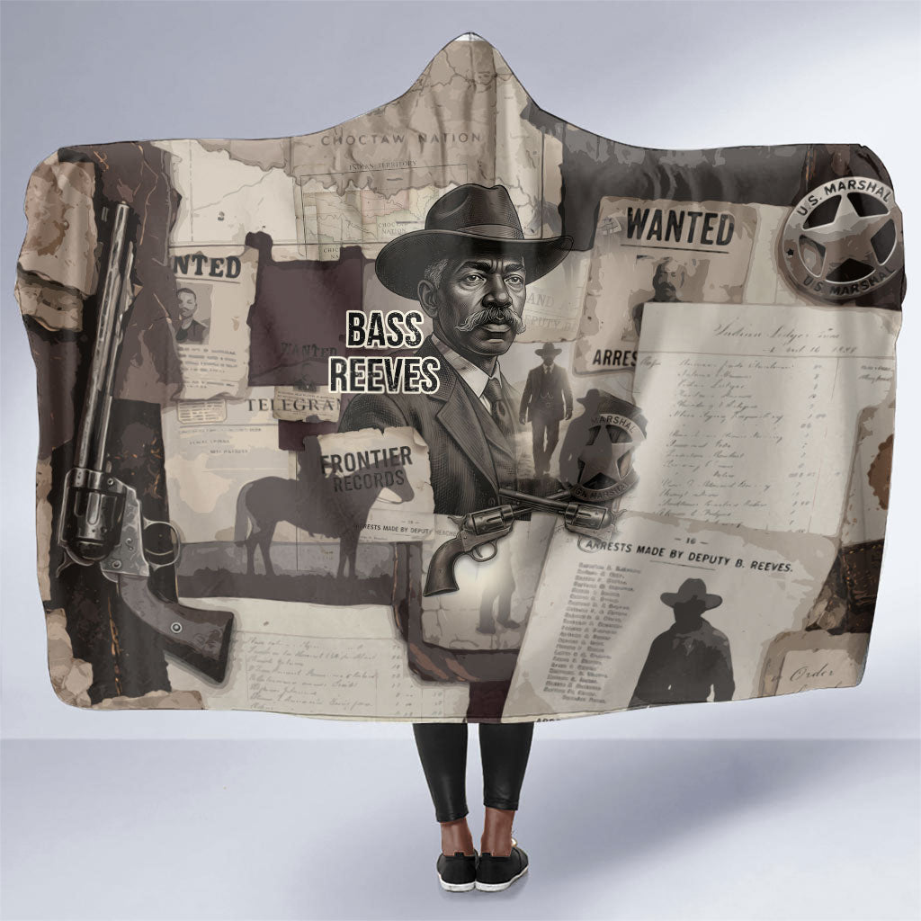 Bass Reeves Black Cowboy Lawman Hooded Blanket Vintage Newspaper Collage Old West Legend Sketch