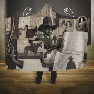 Bass Reeves Black Cowboy Lawman Hooded Blanket Vintage Newspaper Collage Old West Legend Sketch