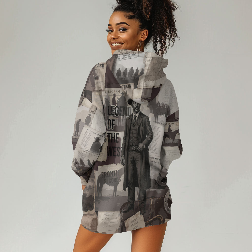 Bass Reeves Black Cowboy Lawman Hoodie Dress Vintage Newspaper Collage Old West Legend Sketch