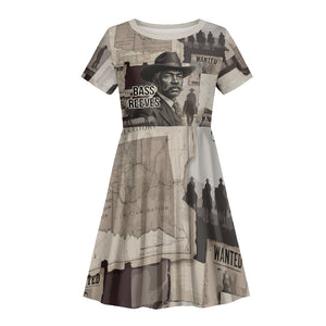 Bass Reeves Black Cowboy Lawman Kid Short Sleeve Dress Vintage Newspaper Collage Old West Legend Sketch
