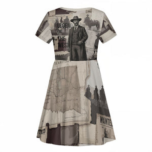 Bass Reeves Black Cowboy Lawman Kid Short Sleeve Dress Vintage Newspaper Collage Old West Legend Sketch