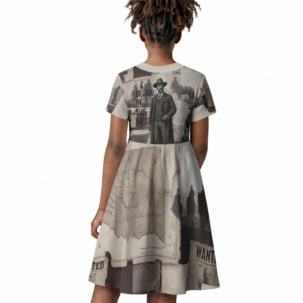 Bass Reeves Black Cowboy Lawman Kid Short Sleeve Dress Vintage Newspaper Collage Old West Legend Sketch