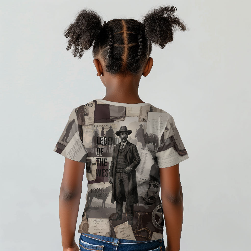 Bass Reeves Black Cowboy Lawman Kid T shirt Vintage Newspaper Collage Old West Legend Sketch