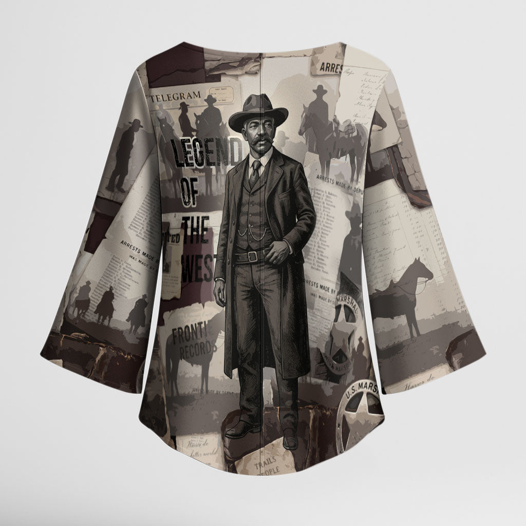 Bass Reeves Black Cowboy Lawman Kimono Sleeve Blouse Vintage Newspaper Collage Old West Legend Sketch