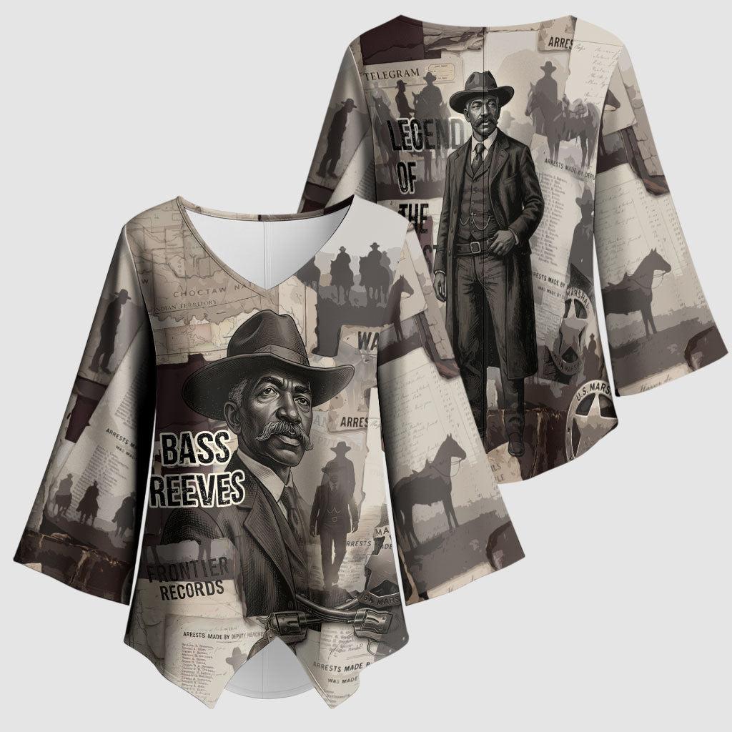 Bass Reeves Black Cowboy Lawman Kimono Sleeve Blouse Vintage Newspaper Collage Old West Legend Sketch