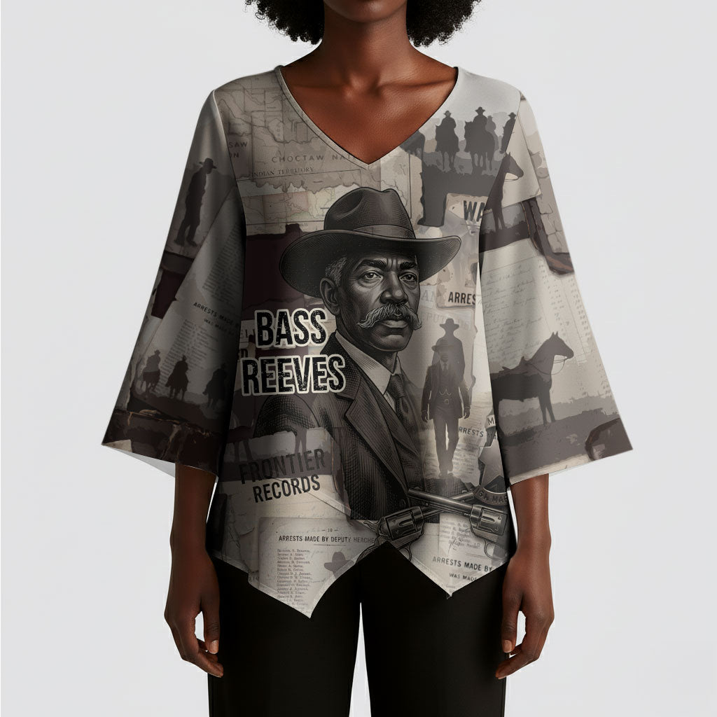 Bass Reeves Black Cowboy Lawman Kimono Sleeve Blouse Vintage Newspaper Collage Old West Legend Sketch