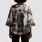 Bass Reeves Black Cowboy Lawman Kimono Sleeve Blouse Vintage Newspaper Collage Old West Legend Sketch