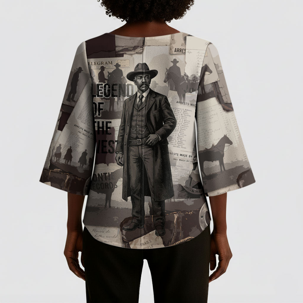 Bass Reeves Black Cowboy Lawman Kimono Sleeve Blouse Vintage Newspaper Collage Old West Legend Sketch