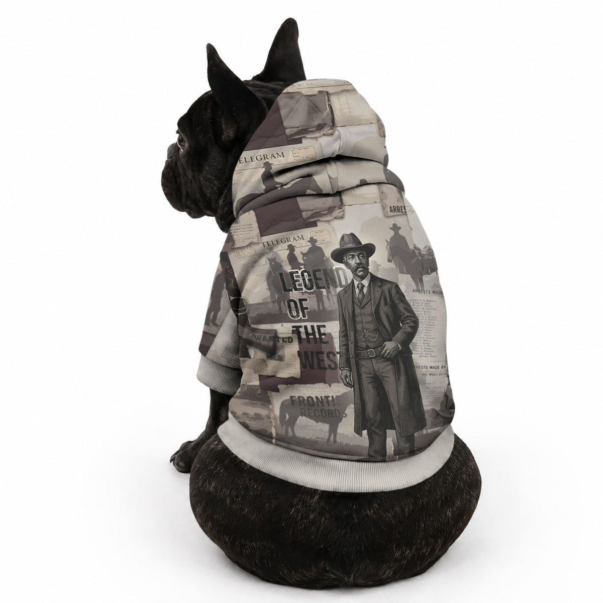 Bass Reeves Black Cowboy Lawman Pet Hoodie Vintage Newspaper Collage Old West Legend Sketch
