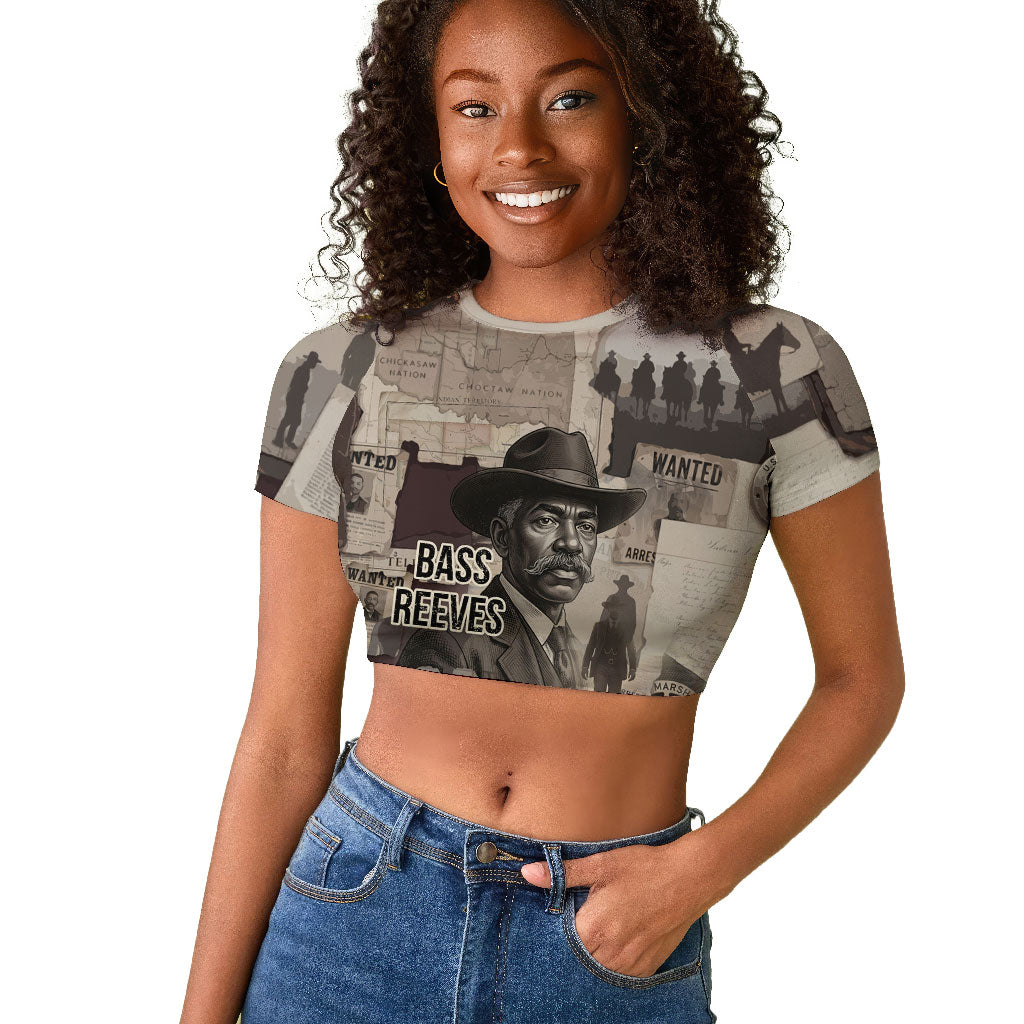 Bass Reeves Black Cowboy Lawman Raglan Cropped T shirt Vintage Newspaper Collage Old West Legend Sketch