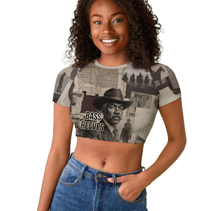 Bass Reeves Black Cowboy Lawman Raglan Cropped T shirt Vintage Newspaper Collage Old West Legend Sketch