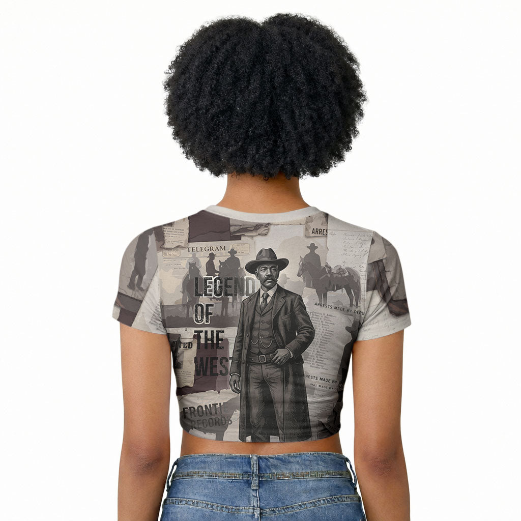 Bass Reeves Black Cowboy Lawman Raglan Cropped T shirt Vintage Newspaper Collage Old West Legend Sketch
