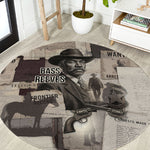 Bass Reeves Black Cowboy Lawman Round Carpet Vintage Newspaper Collage Old West Legend Sketch