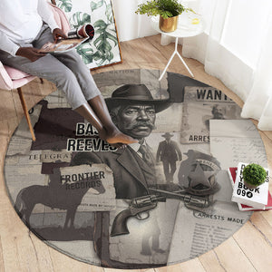 Bass Reeves Black Cowboy Lawman Round Carpet Vintage Newspaper Collage Old West Legend Sketch