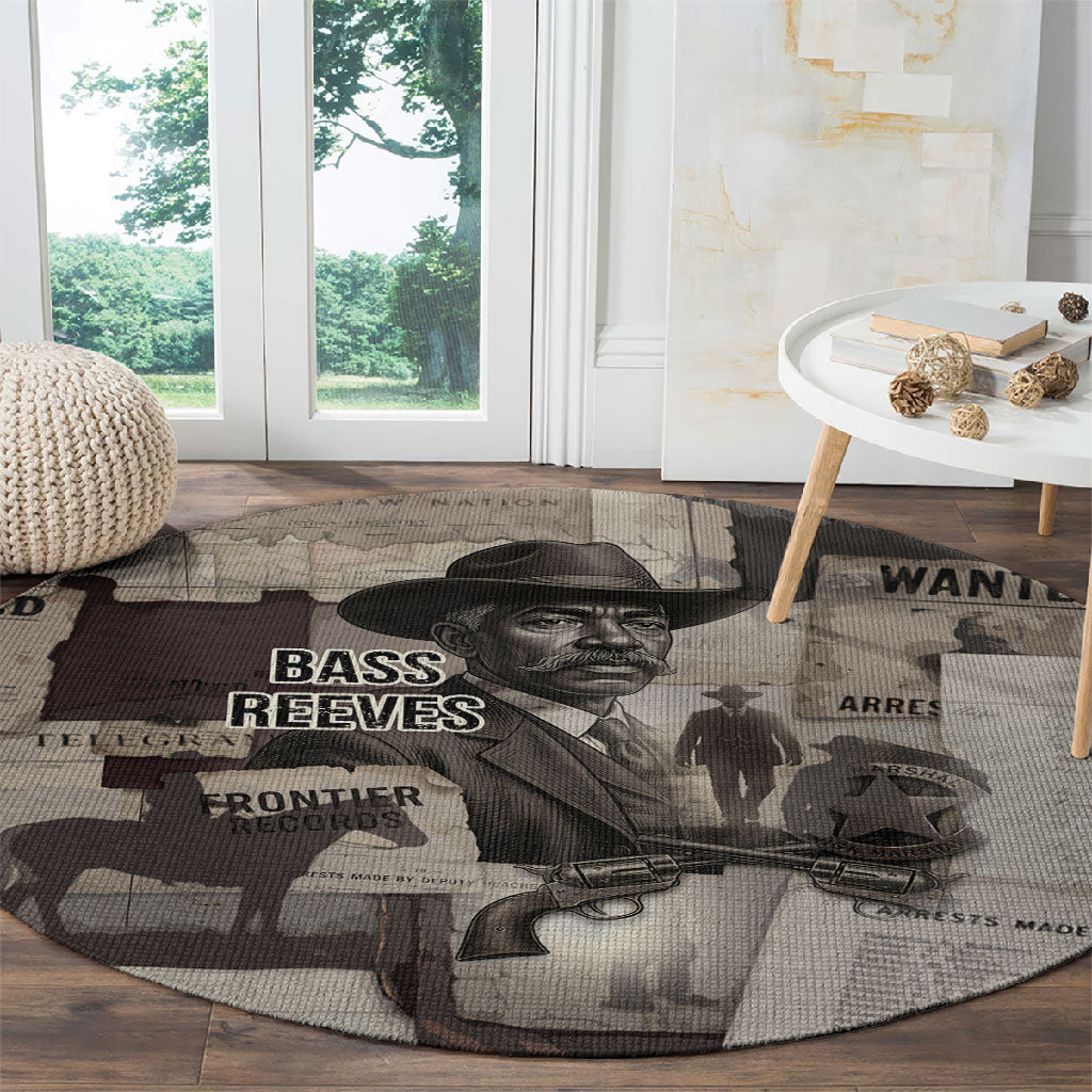 Bass Reeves Black Cowboy Lawman Round Carpet Vintage Newspaper Collage Old West Legend Sketch