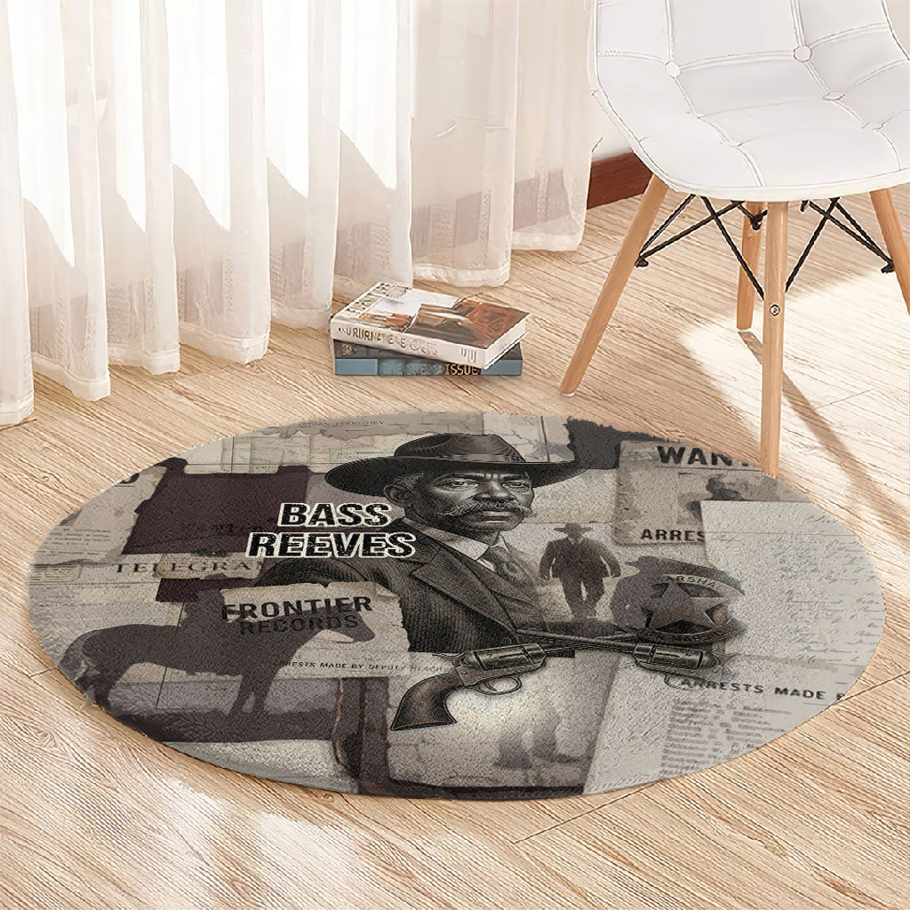 Bass Reeves Black Cowboy Lawman Round Carpet Vintage Newspaper Collage Old West Legend Sketch