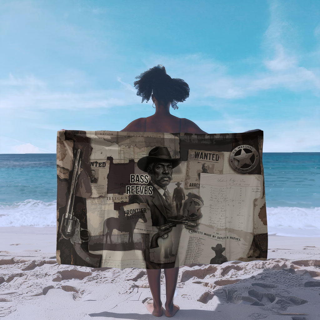 Bass Reeves Black Cowboy Lawman Sarong Vintage Newspaper Collage Old West Legend Sketch