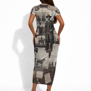 Bass Reeves Black Cowboy Lawman Short Sleeve Bodycon Dress Vintage Newspaper Collage Old West Legend Sketch