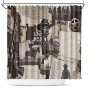 Bass Reeves Black Cowboy Lawman Shower Curtain Vintage Newspaper Collage Old West Legend Sketch