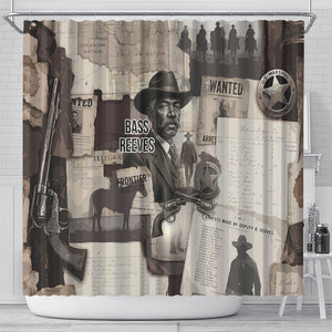 Bass Reeves Black Cowboy Lawman Shower Curtain Vintage Newspaper Collage Old West Legend Sketch