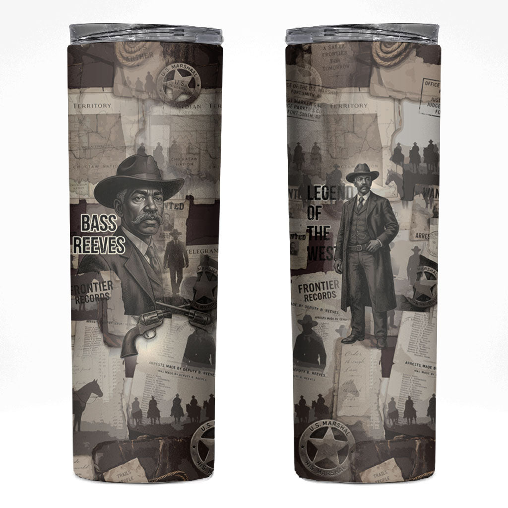 Bass Reeves Black Cowboy Lawman Skinny Tumbler Vintage Newspaper Collage Old West Legend Sketch
