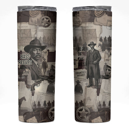 Bass Reeves Black Cowboy Lawman Skinny Tumbler Vintage Newspaper Collage Old West Legend Sketch