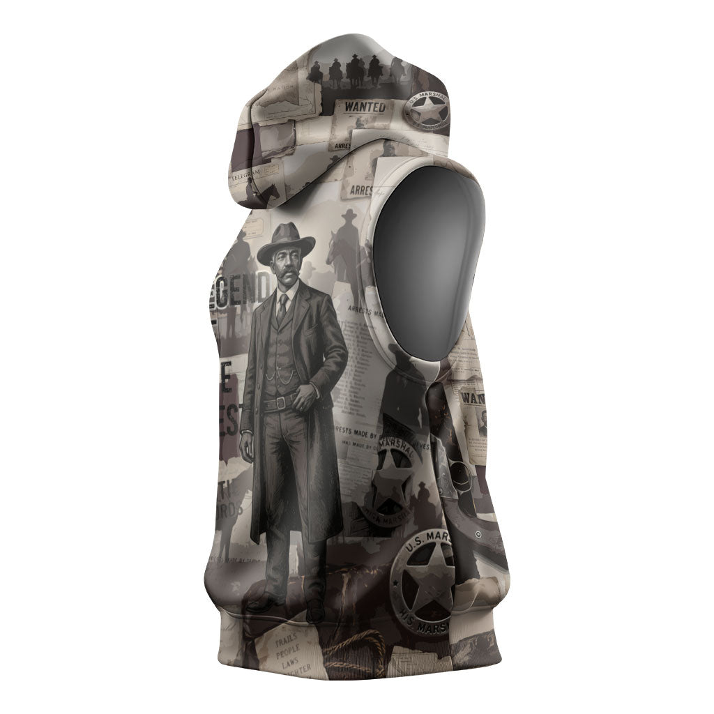 Bass Reeves Black Cowboy Lawman Sleeveless Hoodie Vintage Newspaper Collage Old West Legend Sketch