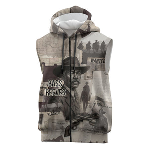 Bass Reeves Black Cowboy Lawman Sleeveless Zip Hoodie Vintage Newspaper Collage Old West Legend Sketch