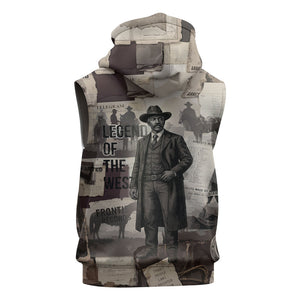 Bass Reeves Black Cowboy Lawman Sleeveless Zip Hoodie Vintage Newspaper Collage Old West Legend Sketch