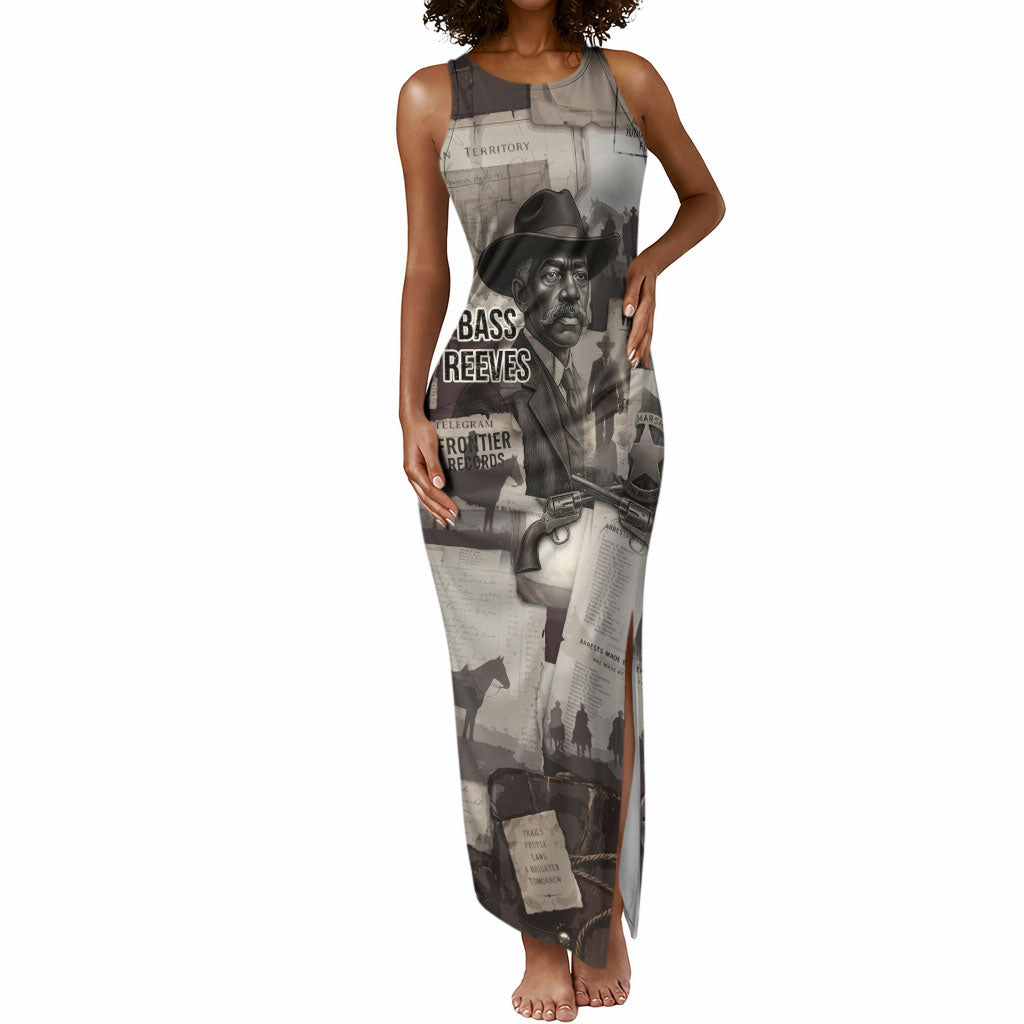 Bass Reeves Black Cowboy Lawman Tank Maxi Dress Vintage Newspaper Collage Old West Legend Sketch
