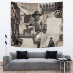 Bass Reeves Black Cowboy Lawman Tapestry Vintage Newspaper Collage Old West Legend Sketch
