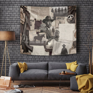Bass Reeves Black Cowboy Lawman Tapestry Vintage Newspaper Collage Old West Legend Sketch