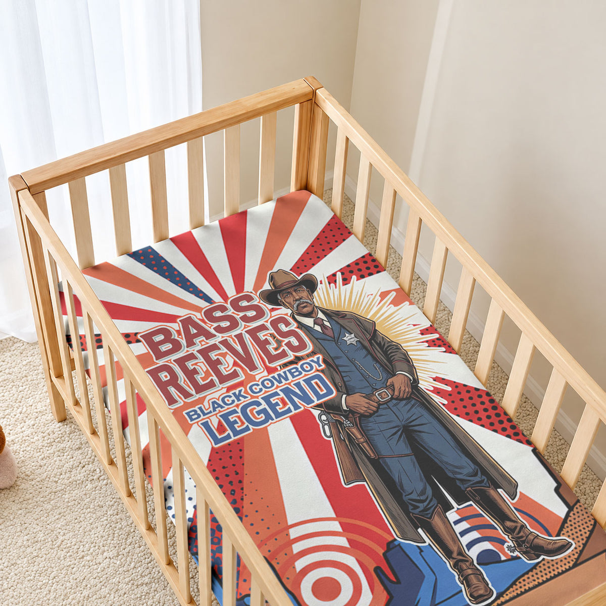 Bass Reeves Black Cowboy Legend Baby Bed Cover Retro Comic Pop Art Sunburst Western US Marshal Badge