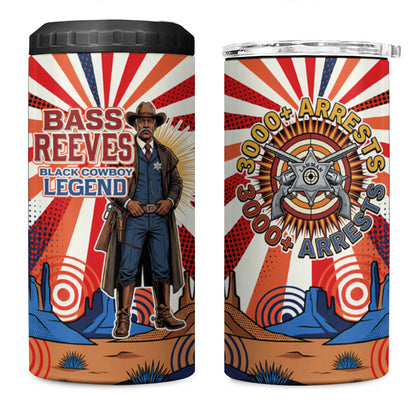 Bass Reeves Black Cowboy Legend 4 in 1 Can Cooler Tumbler Retro Comic Pop Art Sunburst Western US Marshal Badge