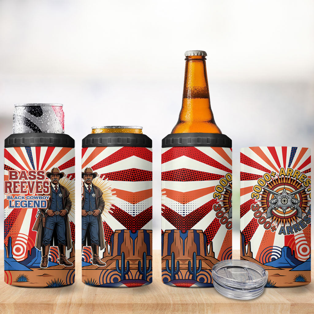 Bass Reeves Black Cowboy Legend 4 in 1 Can Cooler Tumbler Retro Comic Pop Art Sunburst Western US Marshal Badge