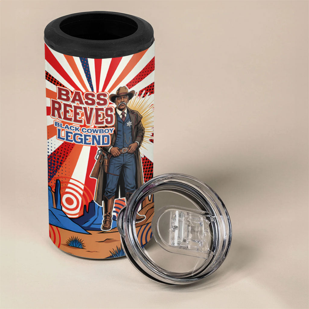 Bass Reeves Black Cowboy Legend 4 in 1 Can Cooler Tumbler Retro Comic Pop Art Sunburst Western US Marshal Badge