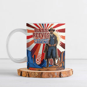 Bass Reeves Black Cowboy Legend Ceramic Mug Retro Comic Pop Art Sunburst Western US Marshal Badge