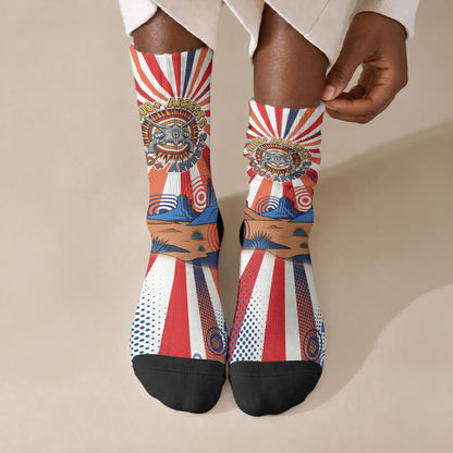 Bass Reeves Black Cowboy Legend Crew Socks Retro Comic Pop Art Sunburst Western US Marshal Badge