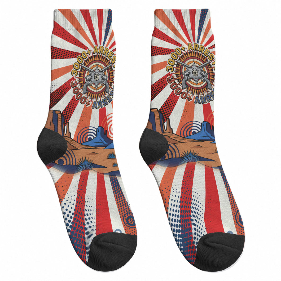 Bass Reeves Black Cowboy Legend Crew Socks Retro Comic Pop Art Sunburst Western US Marshal Badge