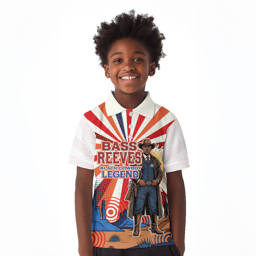 Bass Reeves Black Cowboy Legend Kid Polo Shirt Retro Comic Pop Art Sunburst Western US Marshal Badge