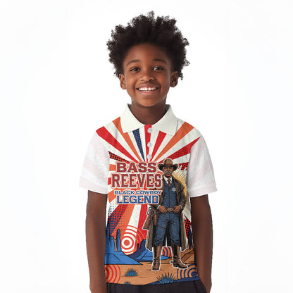 Bass Reeves Black Cowboy Legend Kid Polo Shirt Retro Comic Pop Art Sunburst Western US Marshal Badge