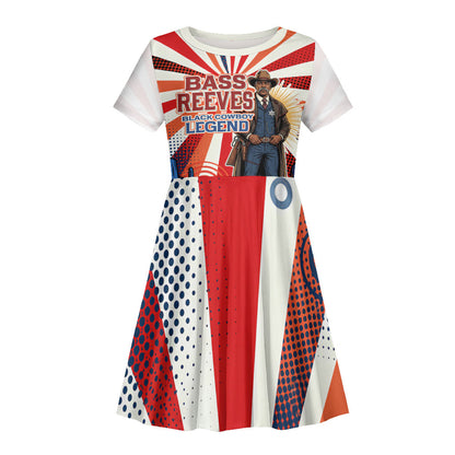 Bass Reeves Black Cowboy Legend Kid Short Sleeve Dress Retro Comic Pop Art Sunburst Western US Marshal Badge